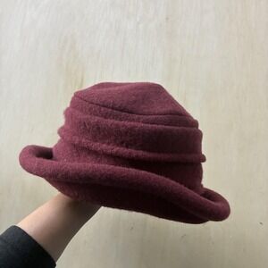 Scala Collezione Hat Cloche Womens One Size Red Wool Felt Pleated Fall Winter